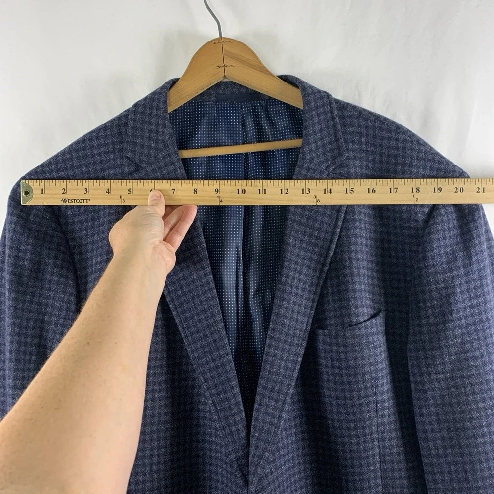 Mens Wool Micro Check Sport Coat Size 46L Blazer Blue Preppy Tailored Fit Blazer